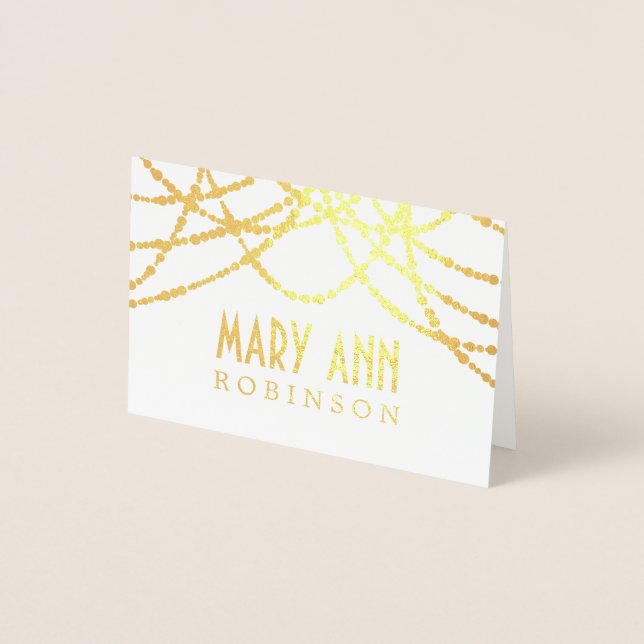 Art Deco Sitzgelegenheit Platzkarte Gold String Li Folienkarte (Vorderseite)