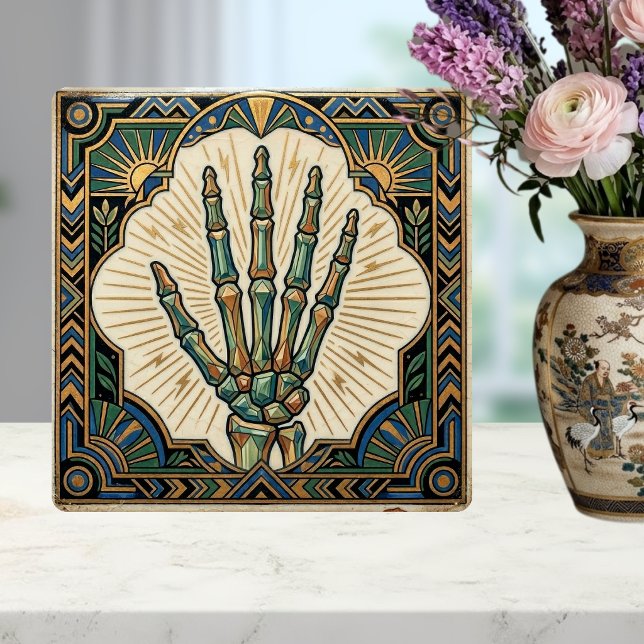Art Deco Skeleton Hand Green Gold Geometric Design Fliese (Von Creator hochgeladen)