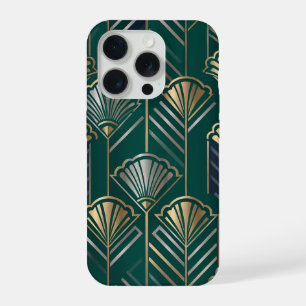 Art Deco Smaragdgrün Gold Geometrisch Vintage iPhone 15 Pro Hülle