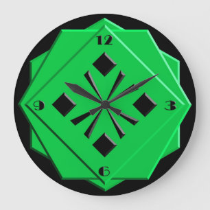 Art Deco smaragdgrünes geometrisches Muster Große Wanduhr