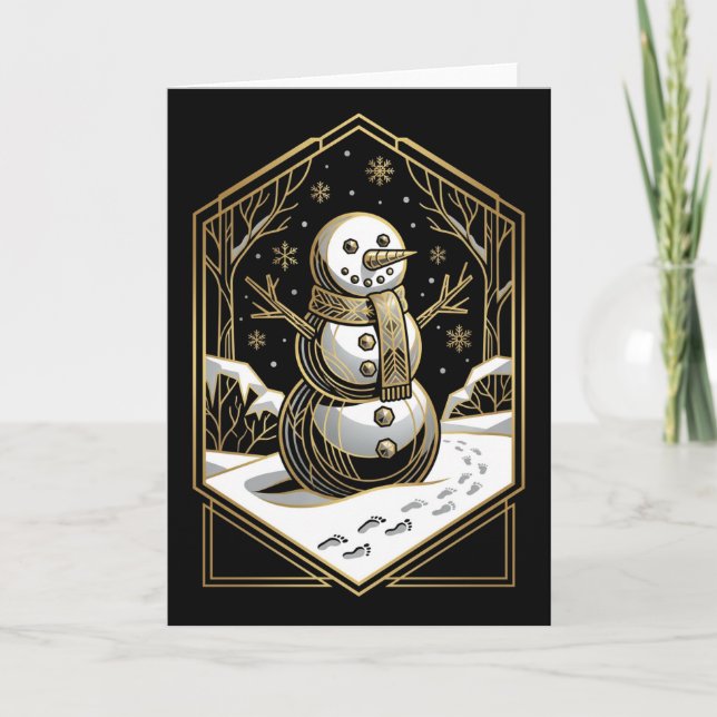 Art Deco Snowman Christmas Card Feiertagskarte (Vorderseite)
