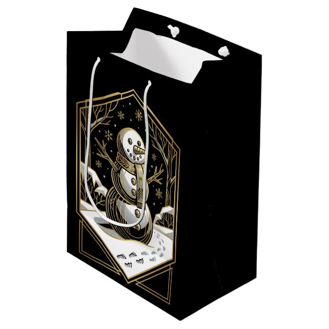 Art Deco Snowman Gift Bag Mittlere Geschenktüte (Vorderseite Schrägansicht)