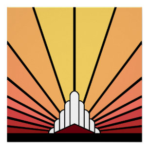 Art Deco Sonne bei Morgendämmerung Poster