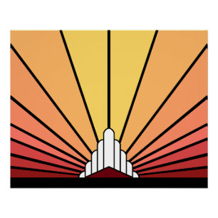Art Deco Sonne bei Morgendämmerung Poster