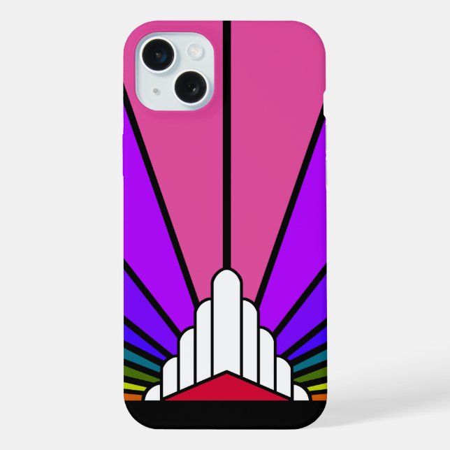 Art Deco Sonne im Regenbogen iPhone Hülle (Rückseite)
