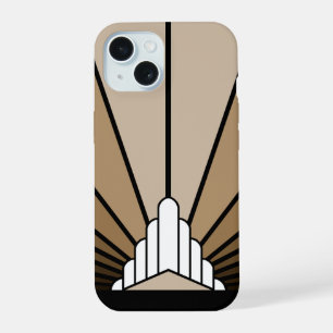 Art Deco Sonne in Beige iPhone 15 Hülle