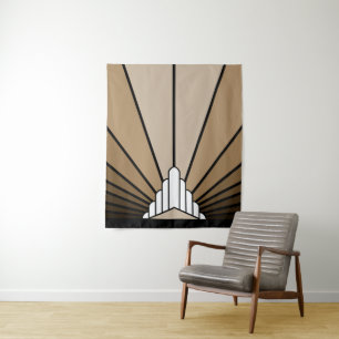 Art Deco Sonne in Beige Wandteppich