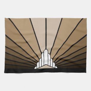 Art Deco Sonne in beigem Küchenhandtuch Geschirrtuch
