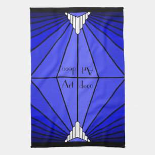 Art Deco Sonne in Blau Geschirrtuch