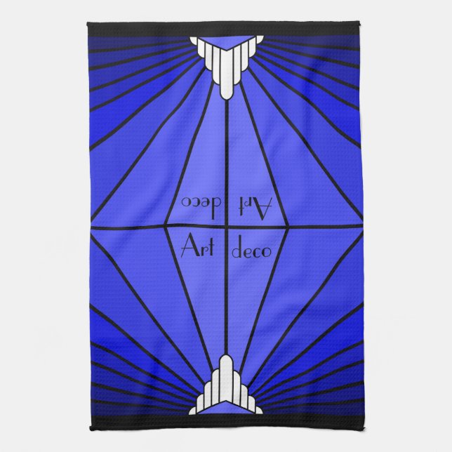 Art Deco Sonne in Blau Geschirrtuch (Vertikal)