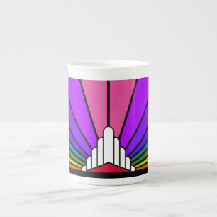 Art Deco Sonne in Regenbogen Prozellantasse