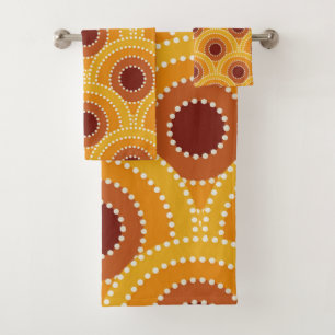 Art Deco Sonne Orange Gelb Braun Muster Badhandtuch Set