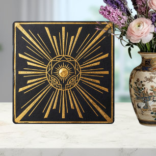 Art Deco Sonnenstrahl Gold Schwarz Geometrisches D Fliese