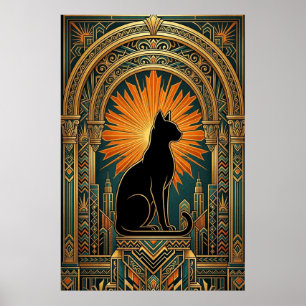 Art Deco Sonnenstrahl Schwarze Katzenwandkunst Poster