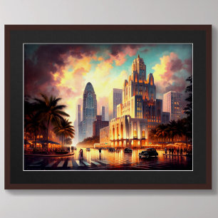Art Deco South Florida City Skyline Szene Poster