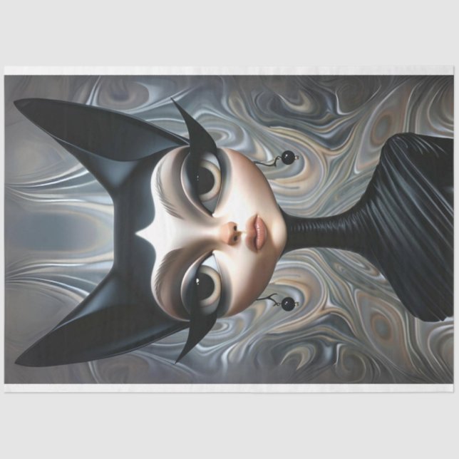 Art Deco Sphinx Ausgeklügeltes Cat Decoupage Seidenpapier (Vorderseite)