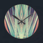 Art Deco Spotlights Muster Runde Wanduhr<br><div class="desc">Orangefarbene und grüne Art-Déco-Spotlights</div>