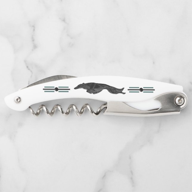 Art Deco springender Borzoi Korkenzieher (Rückseite)