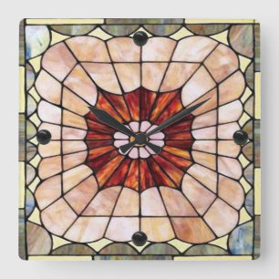 Art Deco Stained Glass 2 Quadratische Wanduhr