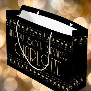 Art Deco Star Benutzerdefinierter Name Alter Schwa Große Geschenktüte