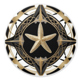 Art Deco Starfish Sea Star Schwarz-weiß und Gold Keramikknauf