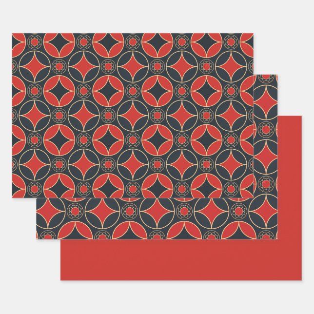 art deco stars in red and black  geschenkpapier set (Set)