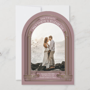 Art Deco Staubrose Bronze Bogen Save the Date Einladung