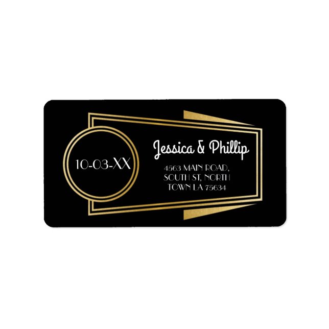 Art Deco Stickers Black Gold Address Labels Adressaufkleber (Vorne)