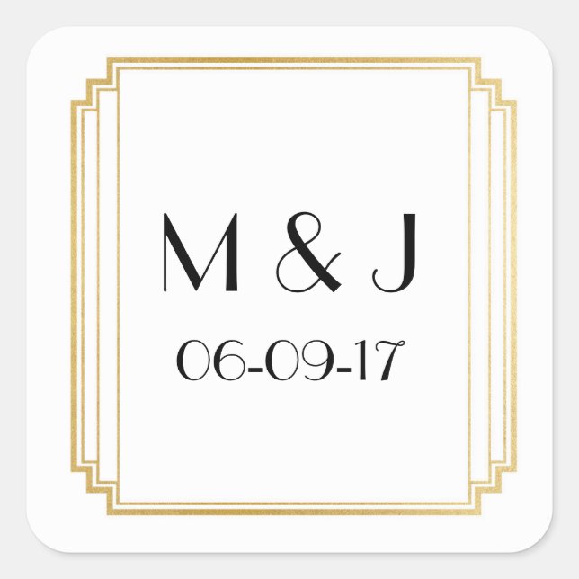 Art Deco Stickers White Gold Square Favoriten (Vorderseite)