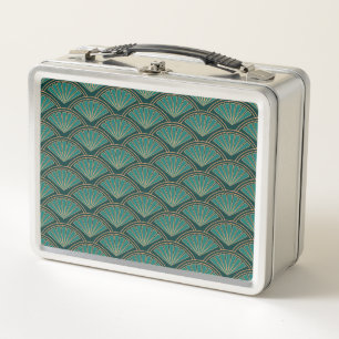 Art Deco-Stil-Muster in tealgrüner Farbe Metall Brotdose