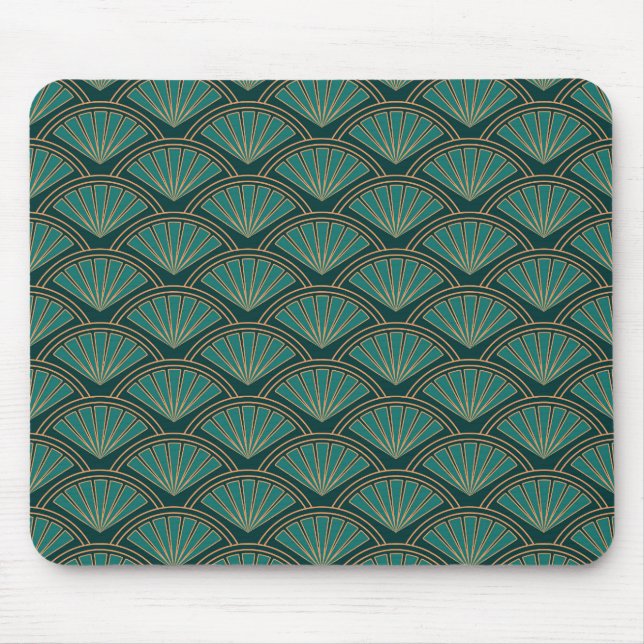 Art Deco-Stil-Muster in tealgrüner Farbe  Mousepad (Vorne)