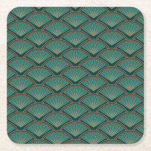 Art Deco-Stil-Muster in tealgrüner Farbe Rechteckiger Pappuntersetzer
