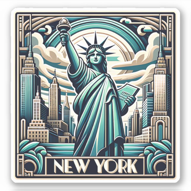 Art Deco Stil New York Illustration Aufkleber (Vorderseite)