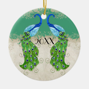 Art Deco Stil Pfau Jade Grün Vintage Spitze Keramikornament