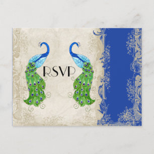 Art Deco Stil Pfau Royal Blau Vintage Spitze Einladungspostkarte