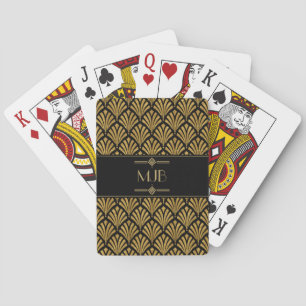Art Deco Stil Schwarz-Gold-Fächer-Muster Spielkarten