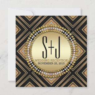 Art Deco Stil Schwarz Gold Hochzeitsempfang Einlad Einladung