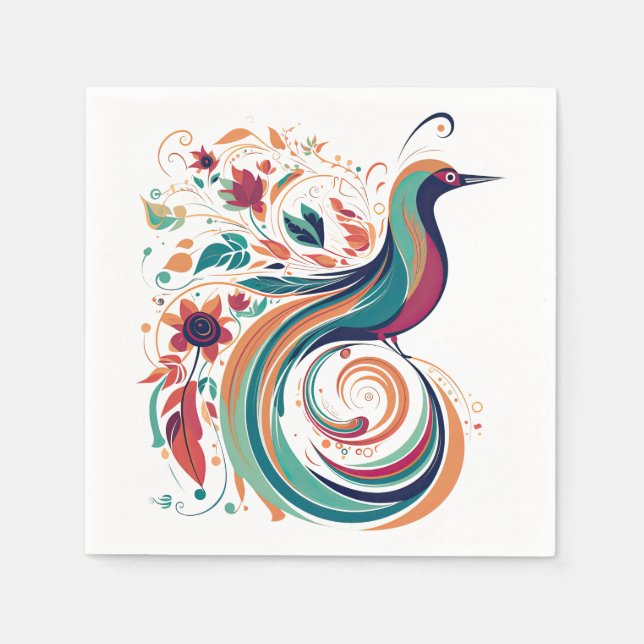 Art-Déco-Stil Vogel des Paradise Design Serviette (Vorderseite)