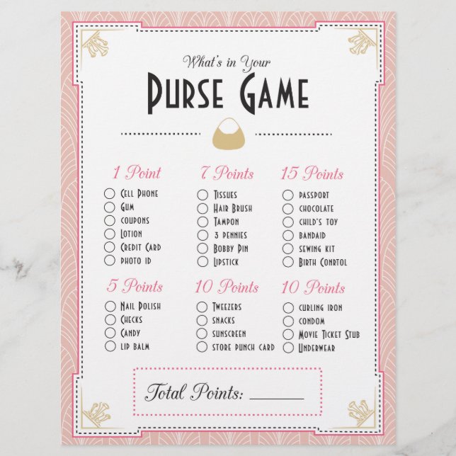 Art-Deco-Stil Was ist in Ihrer Geldbörse? Spiel (Vorderseite)