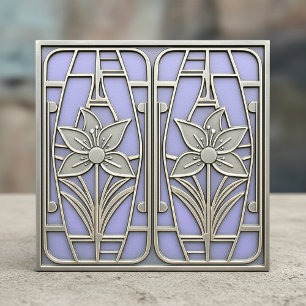 Art Deco stilisierte Lilie Floral #10 Violett ID11 Fliese