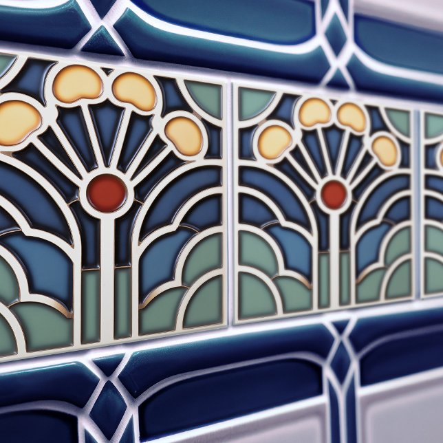 Art Deco stilisierte Sonnenstrahl-Baumkachel Fliese (Von Creator hochgeladen)