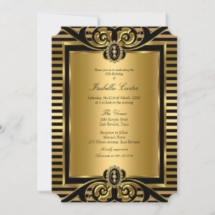 Art Deco Streifen Gold Schwarz Geburtstagsfeier 2 Einladung