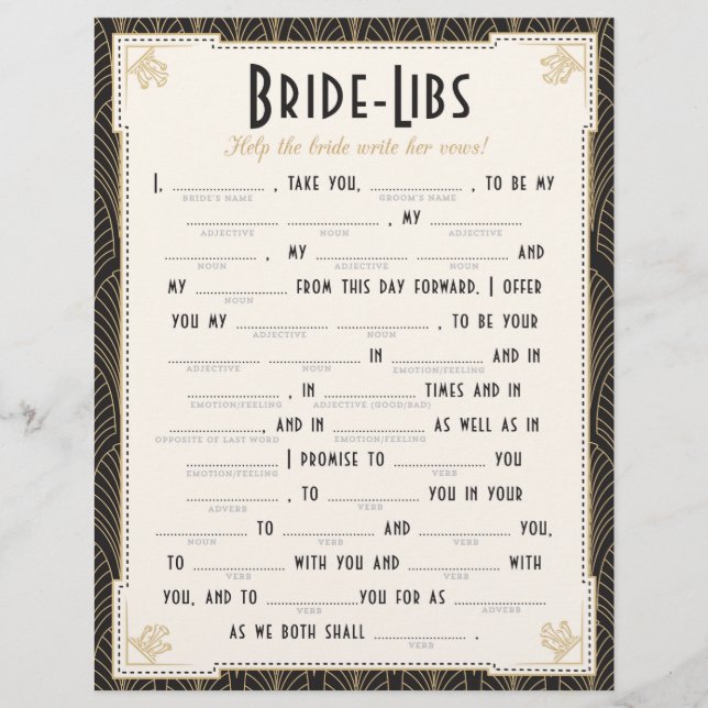 Art Deco Style Bride Libs Game (Vorderseite)