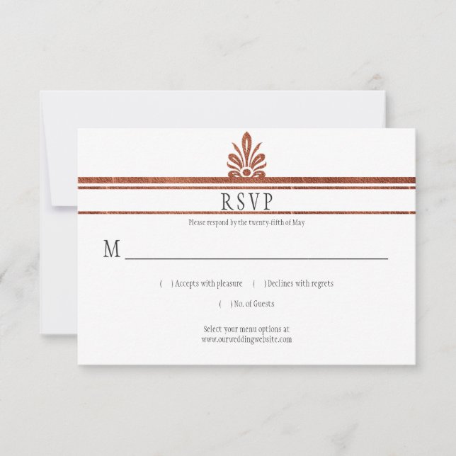 Art Deco Style Copper Glitzer UAWG | RSVP Karte (Vorderseite)