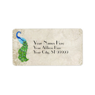 Art Deco Style Peacock Barockpassende Lieferung Adressaufkleber