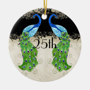 Art Deco Style Peacock Black n Creme Vintage Spitz Keramik Ornament