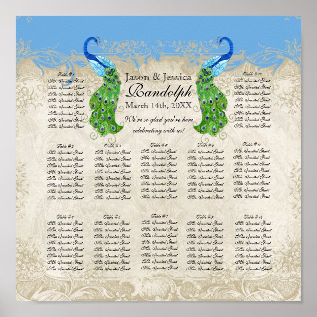 Art Deco Style Peacock Empfang Seekarte Poster (Vorne)