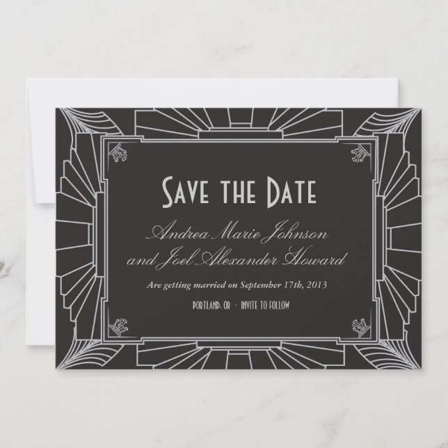 Art Deco Style Wedding Save the Date (Silver) (Vorderseite)