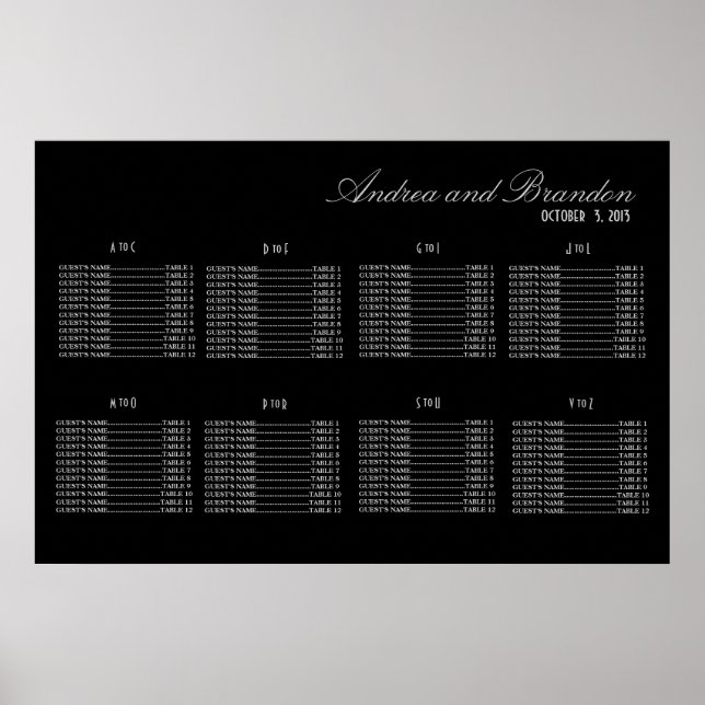 Art Deco Style Wedding Seating Chart (Silver) Poster (Vorne)