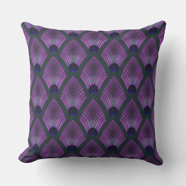 Art Deco Sunburst Fan in Metallic Purple Kissen (Vorderseite)